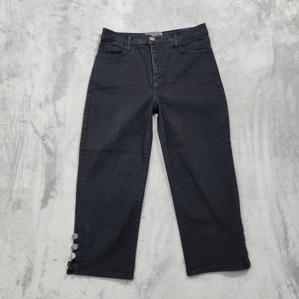 NYDJ Jeans Womens‎ 4 Black Mid Rise Capri Crop Button Hem Stretch Denim Casual